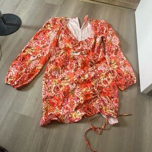 Floral Wrap Mini Dress - Orange/Pink